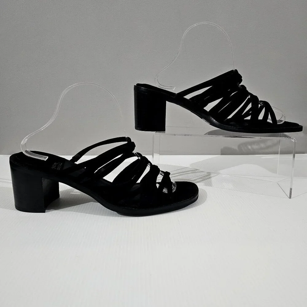 Jeffrey Campbell Intertwine Slide Sandal Womens 11 Black Suede Block Heel